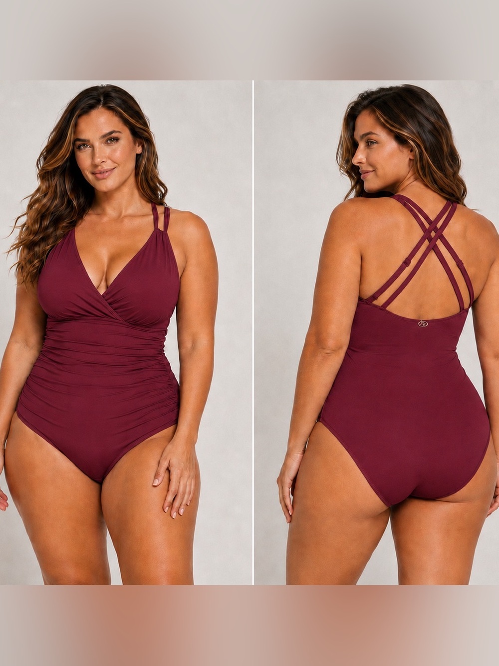 Jantzen Plus Size 20 W Mulberry One Piece Swimsuit Strappy Tummy Control $89 NWT